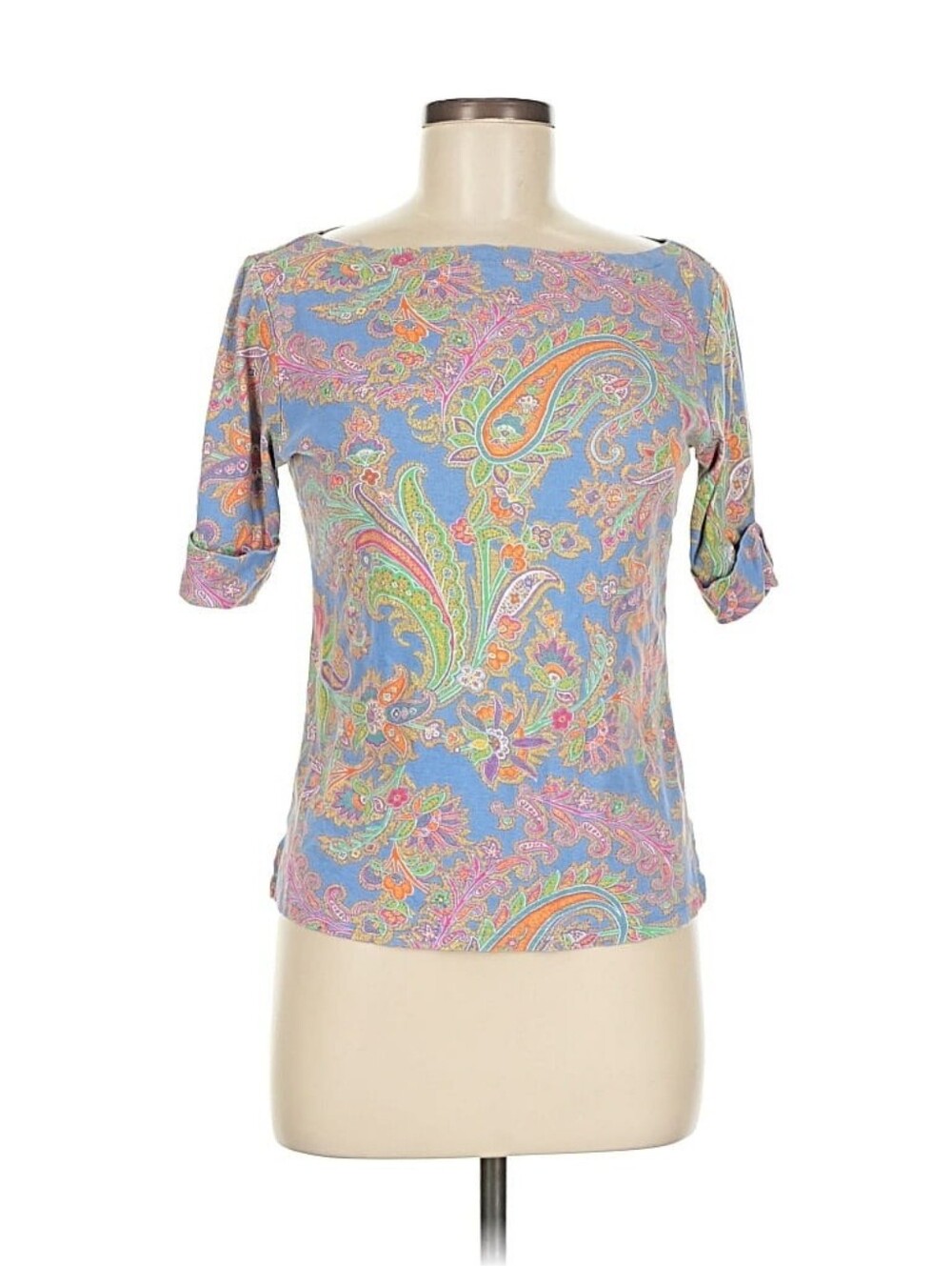 Ralph Lauren Pastel Paisley Boatneck Tee 3/4 Sleeves Med